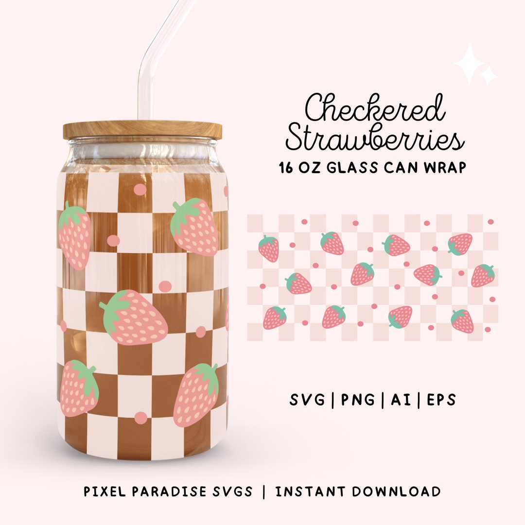 Pink Checkered Libbey Glass Wrap Bow Beer Can Glass SVG Coquette ...