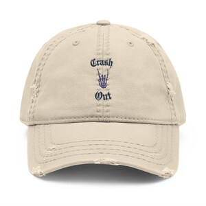 Crash Out, Embroidered Rock and Roll Skeleton Dad Hat, Vintage Distressed Baseball Cap, Music Gift, Festival Accessory, Edgy Embroidery Hat