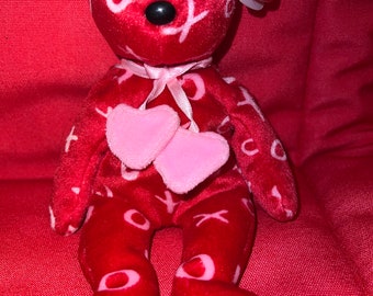 Kiss-Kiss the Red Bear with Hearts •   Beanie Baby