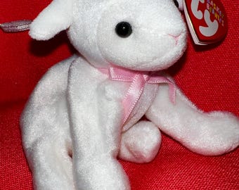 Lullaby the Lamb Basket Beanie Baby for Easter •   *This is approximately 5 inches tall,  which is smaller than a regular Beanie Baby.*