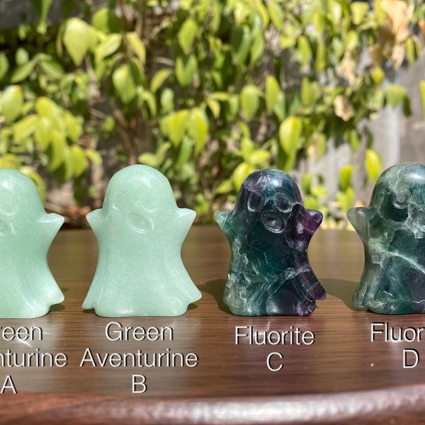 Crystal Ghost *You Choose* Carvings Green Aventurine and Fluorite l Cute Halloween Spooky Decor or Gift l Natural Crystal