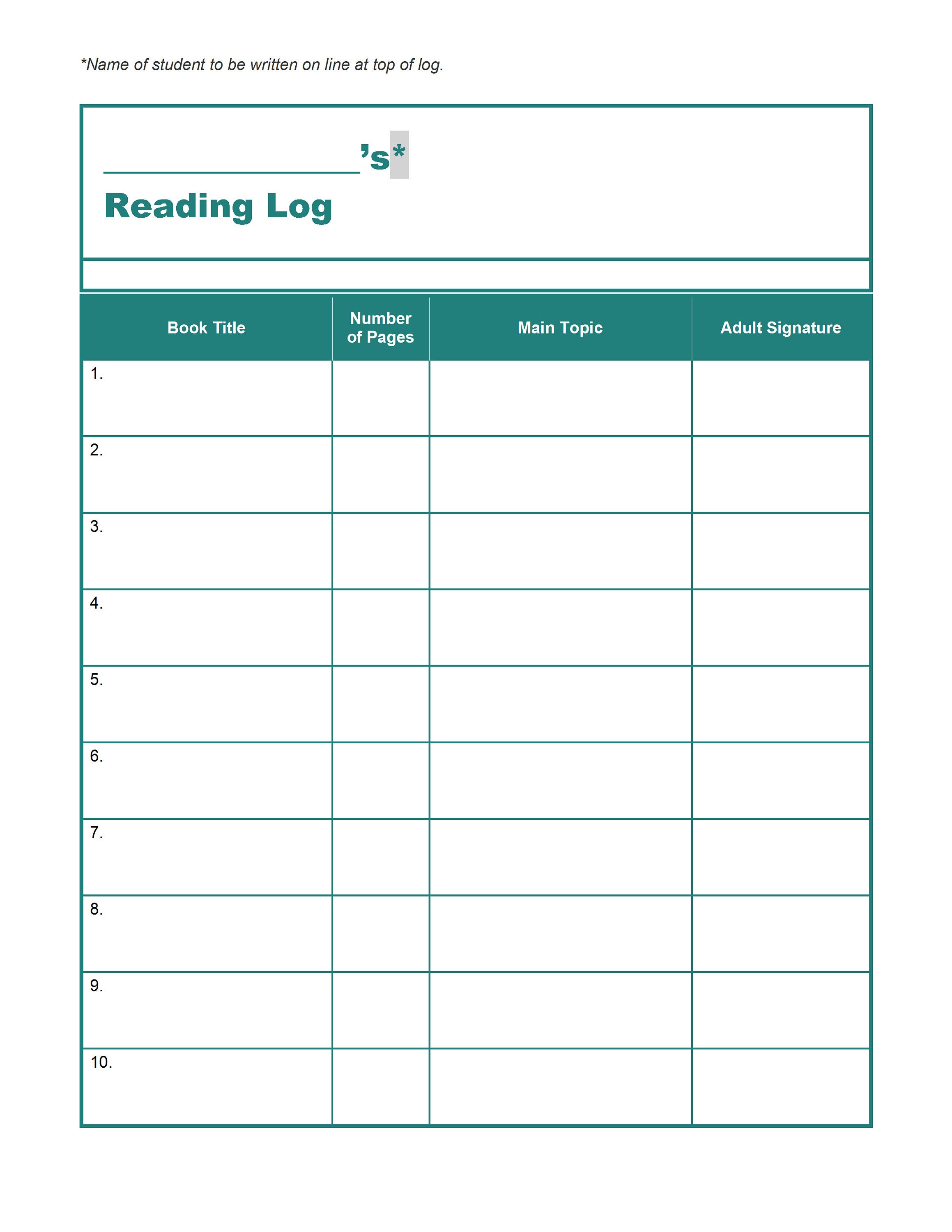 READING LOG PRINTABLE - Etsy