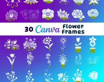 Bundel canvas bloemenlijsten | 30 bloemenfotosjablonen voor huwelijksuitnodigingen, scrapbooking en sociale media | Roos, zonnebloem, wilde bloem