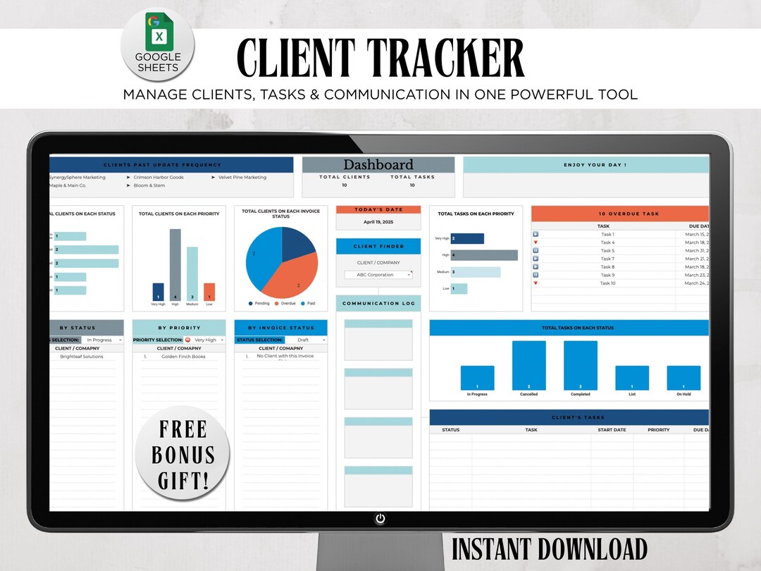 Client Task Log Client & Task Tracker Business Planner Spreadsheet | CRM Communication ...