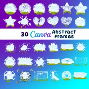 30 cornici di tela astratte, cornici di foto di tela, texture invecchiate e candeggina, cornice di tela modificabile, sfondo personalizzato, modelli di trascinamento della selezione