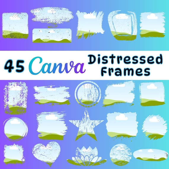 Distressed Canva Frames Bundle | 45 Bleach Effect & Grunge Photo Frames | Drag and Drop Templates for Small Business Product Photography