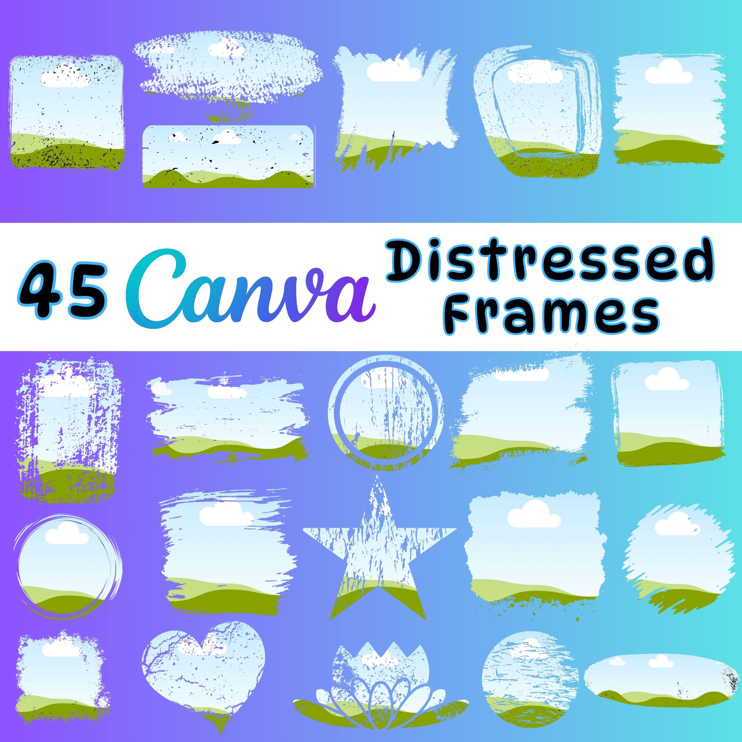 Distressed Canva Frames Bundle | 45 Bleach Effect & Grunge Photo Frames ...