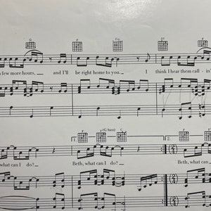 1976 Kiss Beth Vintage Sheet Music Rock N Roll Etsy