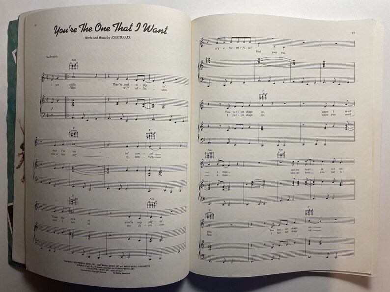 1978 Grease Movie Sheet Music Book, Grease Original Soundtrack Songs