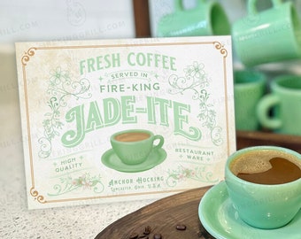Fire-King Jadeite Poster | Anchor Hocking Restaurant Ware | Coffee Lover | Farmhouse Kitchen | Retro Inspired Print | Ephemera | Kitchen Art