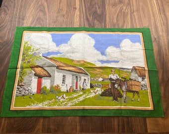 Irish Farmhouse Tea Towel | Made in Ireland by Lamont | Dish Towel | Retro 1950s | Farmhouse Kitchen Graphics | Linen | Farm Chores