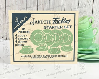 Fire-King Jadeite Poster | Retro Print | Jane Ray Jadeite Dishes | Vintage Inspired Ad | 1950s | Anchor Hocking Depression Glass