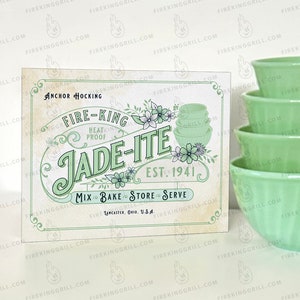 Fire-King Jadeite Poster Swirl Mixing Bowls Farmhouse Kitchen Retro Inspired Print Vintage Style Ad Kitchen Art Anchor Hocking image 1