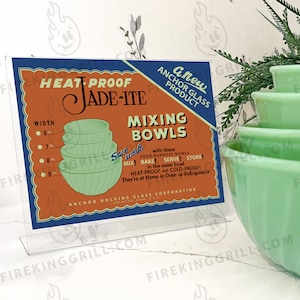 Fire-King Jadeite Poster Swirl Mixing Bowls Original Box Design Retro Inspired Print Vintage Style Ad 1950s Kitchen Art image 1