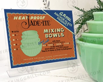 Fire-King Jadeite Poster | Swirl Mixing Bowls | Original Box Design | Retro Inspired Print |  | Vintage Style Ad | 1950s | Kitchen Art