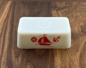 McKee Sailboat Butter Dish LID | White Milk Glass | Depression Glass | LID ONLY | Red Sail Boat