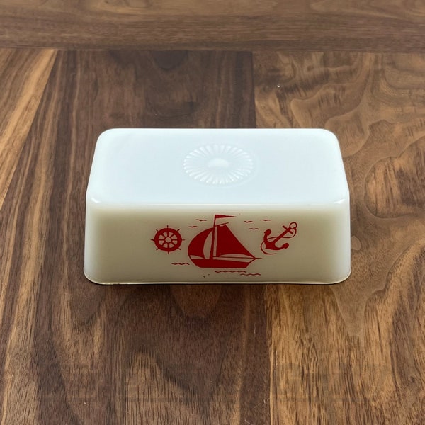 McKee Sailboat Butter Dish LID | White Milk Glass | Depression Glass | LID ONLY | Red Sail Boat