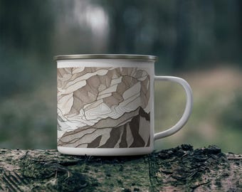 スタイリッシュなエナメルキャンプマグ、マウンテンデザイン、アドベンチャーコーヒーカップ、アウトドアギア、ハイキングマグ、素朴なキャンプファイヤーマグ