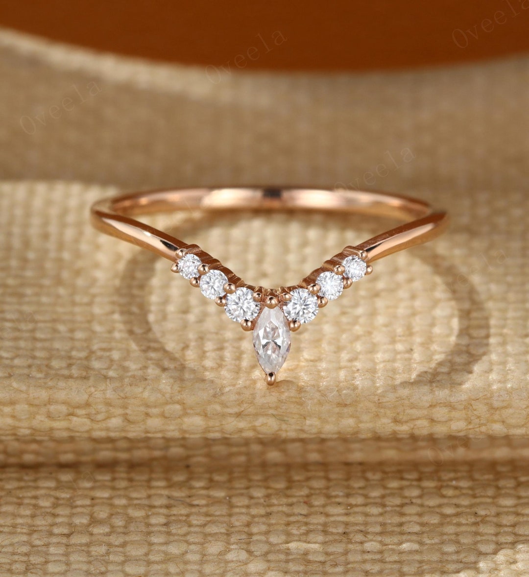 Unique Curved Wedding Band Women 14K Solid Gold Marquise Diamond Band ...
