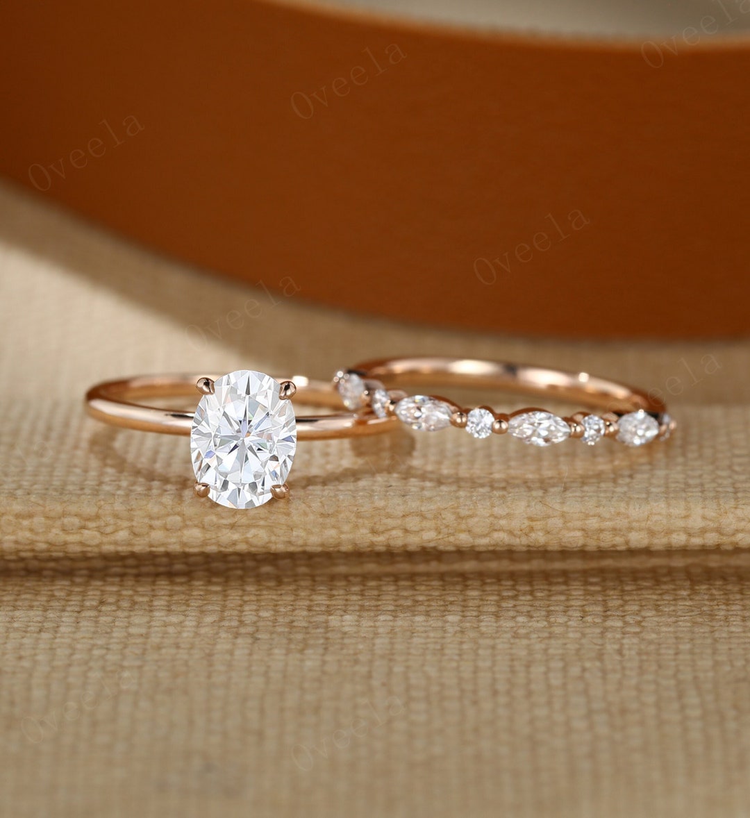 2ct Oval Moissanite Engagement Ring Set Bridal Ring Set 14K Gold Oval ...