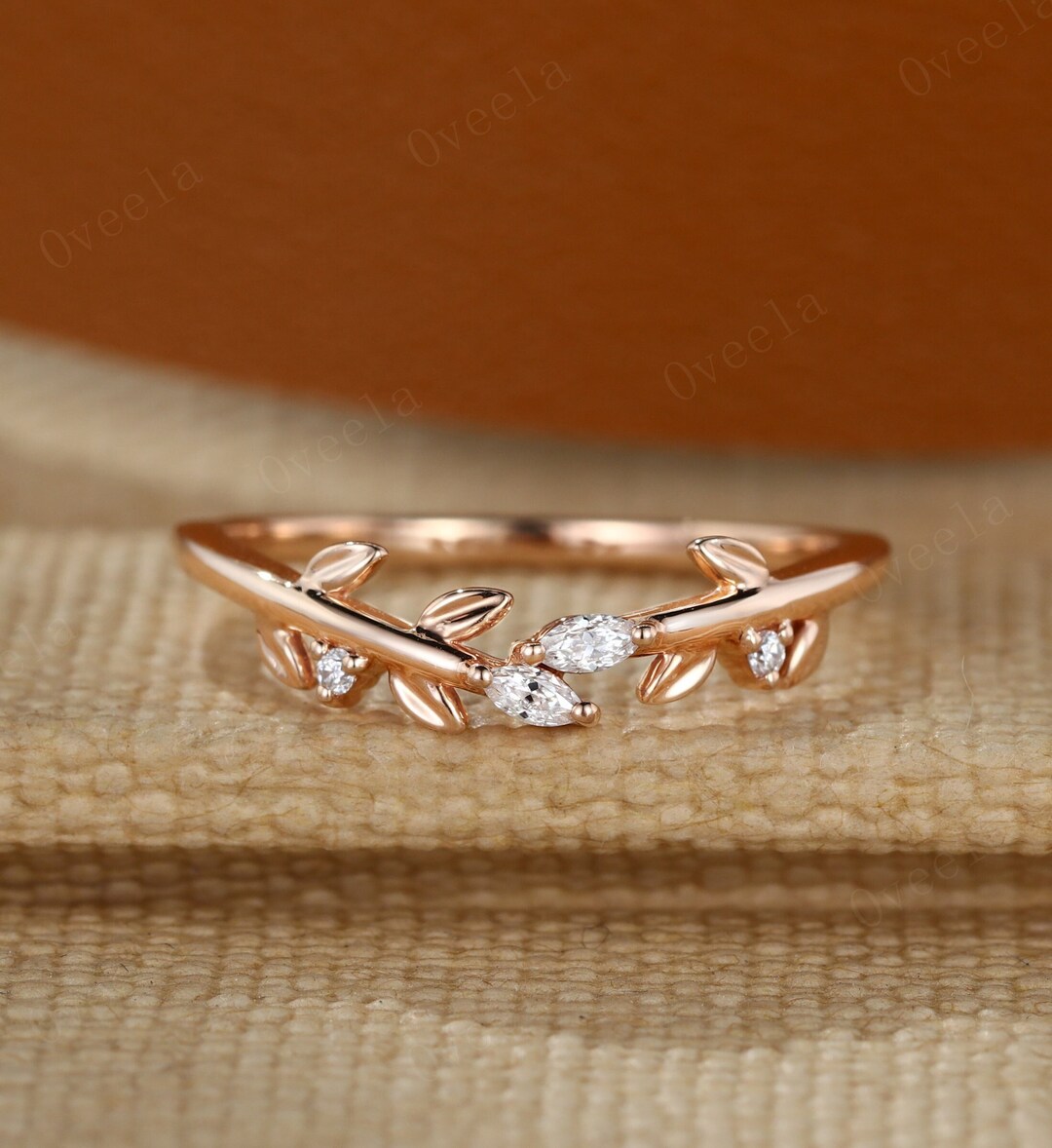 14K Rose Gold Wedding Band Matching Wedding Band Art Deco Marquise ...