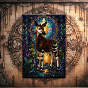 Okapi Power Animal Art, digitalt tryck av andedjur i målat glas