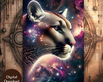 Puma(Mountain Lion) Power Animal Portrait: Shamanic Spirit Art - Digital Download