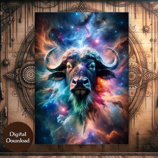 Buffalo Power Animal Portrait: Shamanic Spirit Art - Digital Download