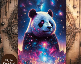 Panda Power Animal Portrait: Psychedelic Cosmic Art - Digital Download