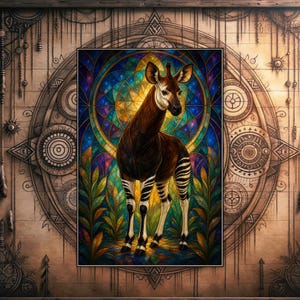 Okapi Power Animal Art, digitalt tryck av andedjur i målat glas