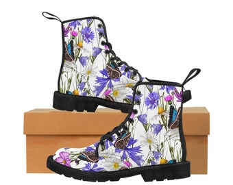 Women's Canvas Boots with all-over vibrant floral and butterfly print (These are my personal favorite with the black sole)