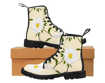 Women's Canvas Boots - Yellow background with Daisies - These will become your favorite boots