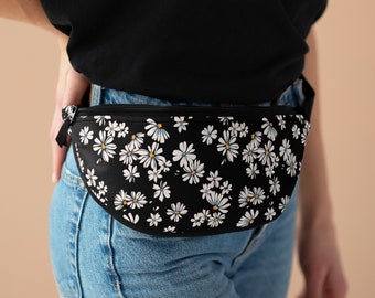 Fanny Pack with all over daisy print on black background