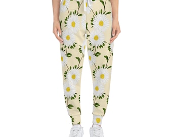 Athletic Joggers - Playful daisies with soft yellow background on your favorite jogging pants