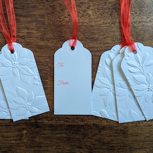 Elegant Embossed Handmade Christmas Gift Tags, Christmas Ornament, Holiday Gift Tags, Floral Gift Tags,  Winter Gift Tags, Present Gift Tags