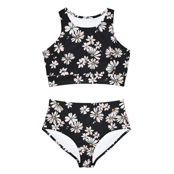 Sporty Bikini Set with all-over daisy design
