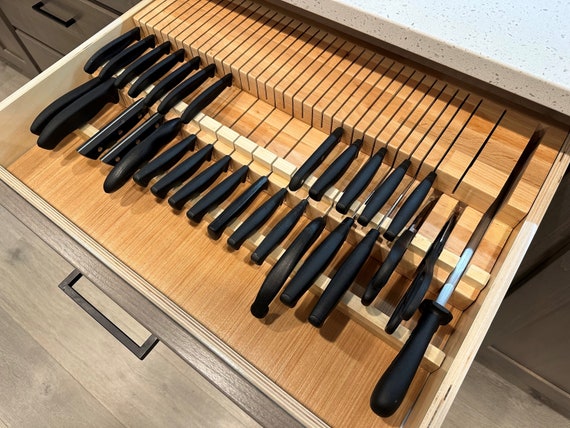 Knife Organizer For Kitchen Drawer Wooden Knife Holder In-Drawer