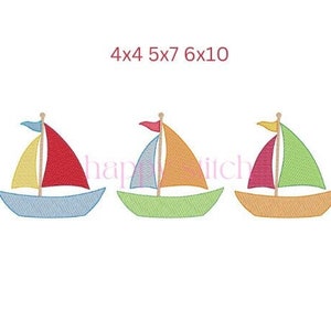 Sailboat sketch stitch trio embroidery design
