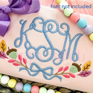 Fall leaves swag with bow embroidery design fill, monogram frame machine embroidery download, instant download