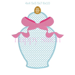 Ginger jar motif with bow embroidery design, chinoiserie embroidery, grand millennial, instant download, happy stitch