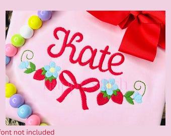Strawberry swag with bow frame embroidery design, floral strawberry spring swag frame, instant download