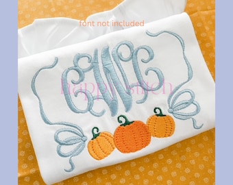 Pumpkin Bow Monogram Frame Embroidery Design (Digital File)