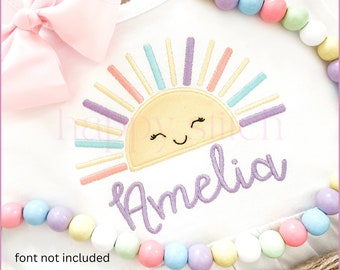 Sunshine half applique embroidery design, sunshine with rainbow rays embroidery design, instant download, Summer sunshine, happystitch