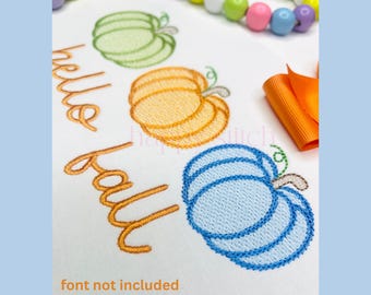 Pumpkin trio SKETCH with chain stitch embroidery design, instant download