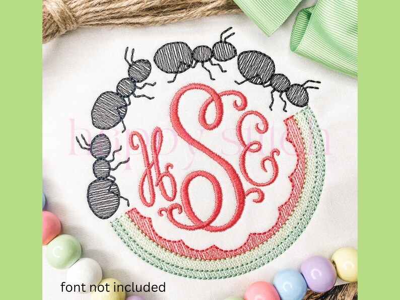 Watermelon Rind With Ant Parade Sketch Monogram Frame Embroidery Design ...