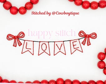Valentine LOVE Embroidery Design, Pennant Banner (Digital Download)