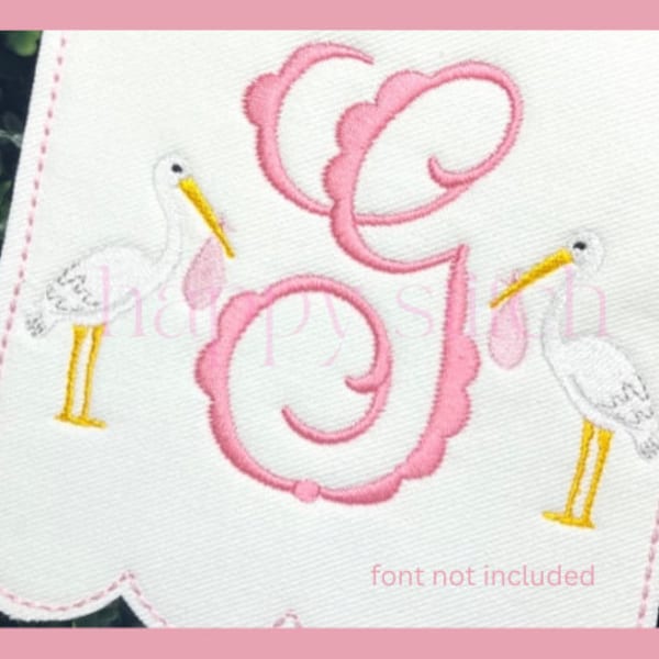 Stork with baby bundle mini embroidery design, instant download