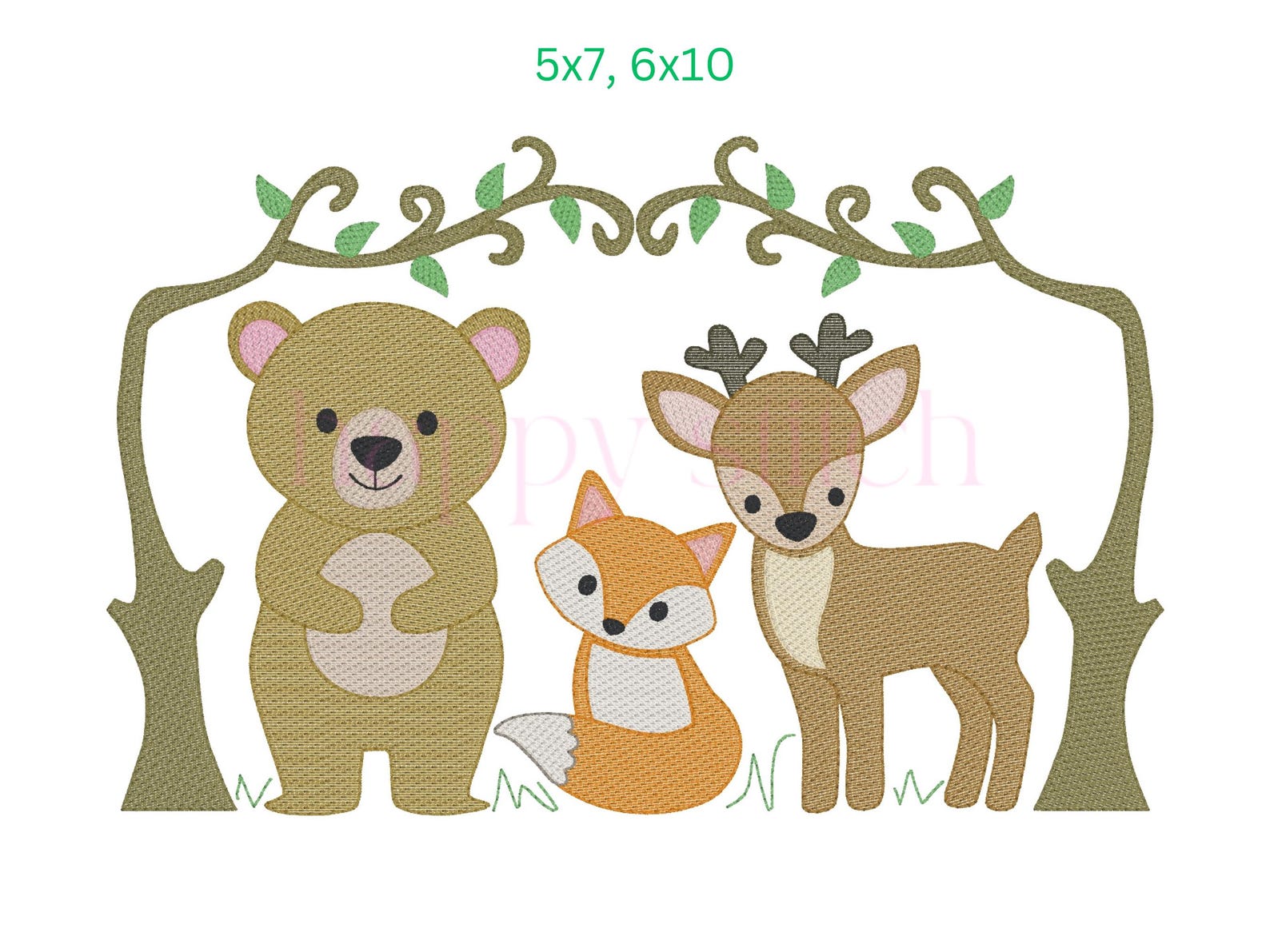 Forest Pals Forest Frame Sketch Embroidery Design, Fox, Bear, Deer ...