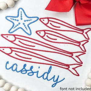Patriotic Fish Embroidery Design American Flag Beach Digital instant Download