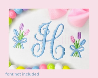 Tulip bouquet with bow satin mini embroidery design, instant download